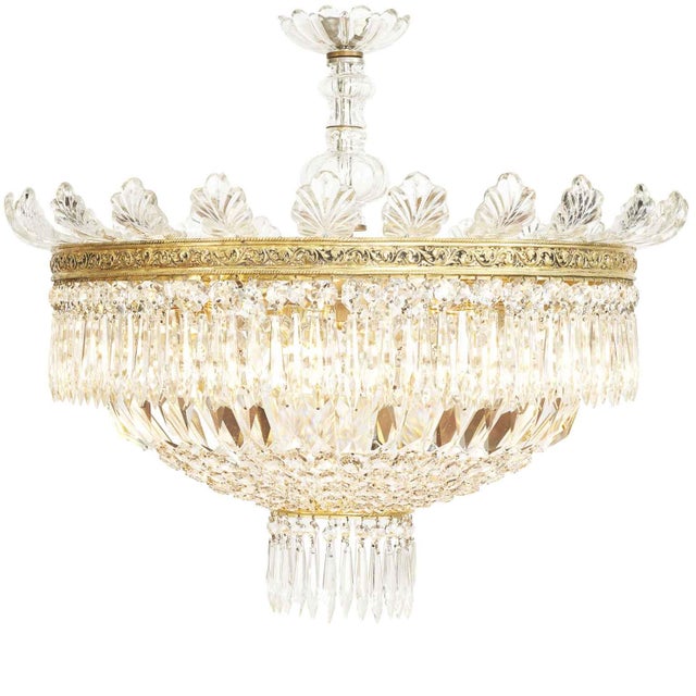 Large Five-Light Crystal Ceiling Lamp, 1950s For Sale - Image 3 of 8