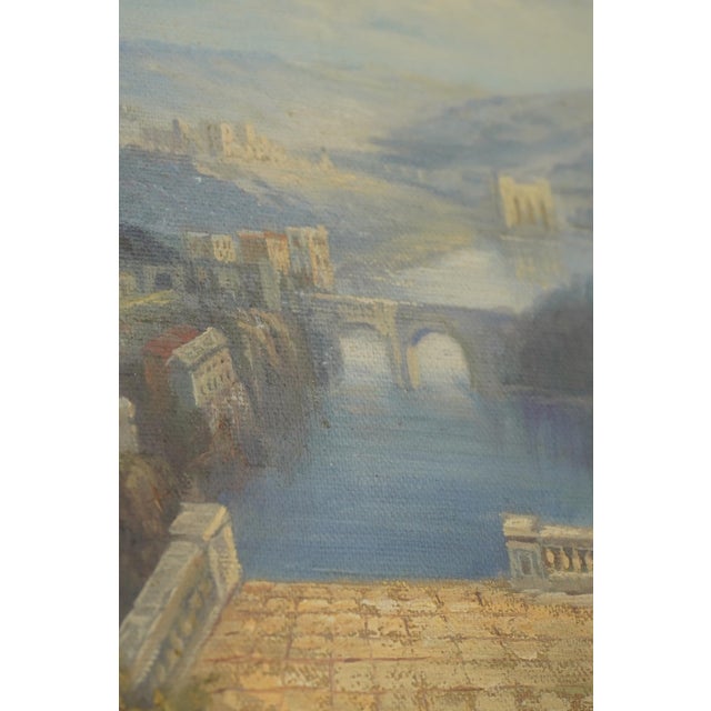 1980s European Valley Oil on Canvas City by River Painting - Signed For Sale - Image 4 of 9