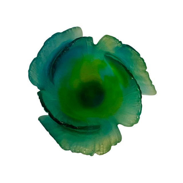 Mid 20th Century Mid 20th Century Daum Crystal France Green/Blue Ginkgo Tulip Mini Vase Glass For Sale - Image 5 of 7