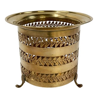 Vintage Perforated Footed Brass Planter For Sale