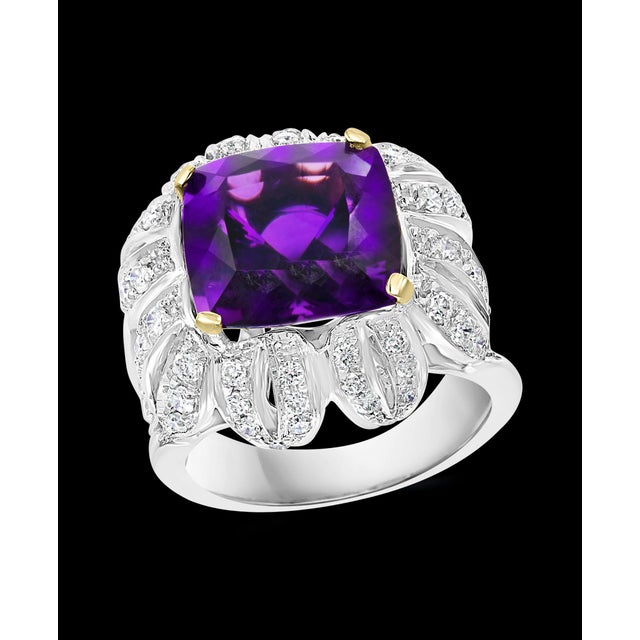 6.5 Carat Amethyst And 1.5 Carat Diamond Ring 18 Karat White Gold, 1970s, Italy For Sale - Image 9 of 18