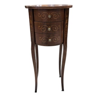 Vintage Italian Inlaid Round Three Drawer Chest Table For Sale