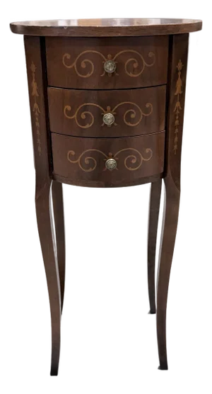 Vintage Italian Inlaid Round Three Drawer Chest Table