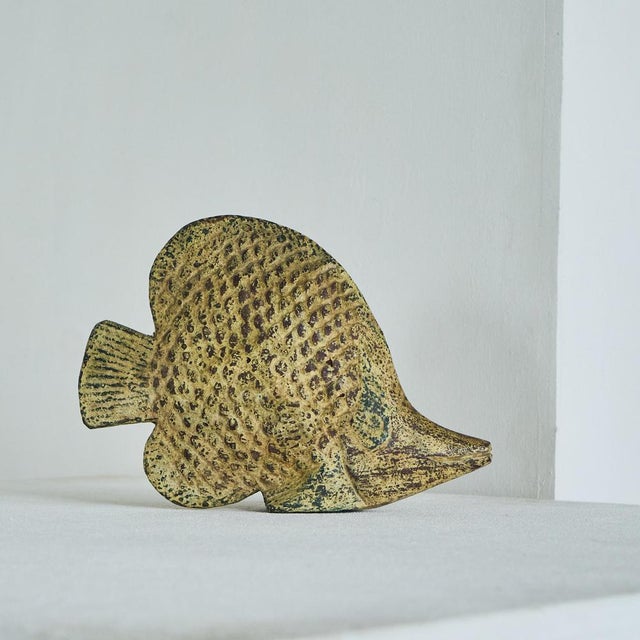 Decorative Fish Sculpture in Wood Mid 20th Century. A very decorative fish sculpture in painted wood. Great and distinct...
