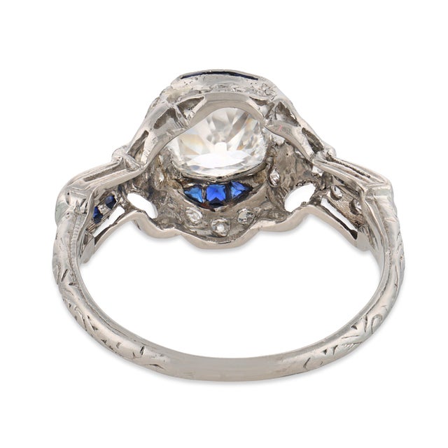 1930s Art Deco Gia 1.18 Carat Diamond Sapphire Platinum Ring, Size 6.5 For Sale In Los Angeles - Image 6 of 6