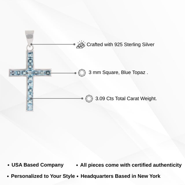Handcrafted Modern Style Natural 3.09 Ct Sky Blue Topaz & Sterling Silver Cross Pendant For Sale - Image 10 of 12