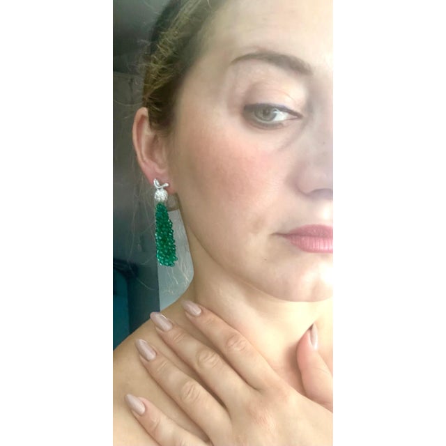 Gemstone 89 Carat Colombian Emerald Briolettes & Diamond Hanging Drop Earrings 18 Kt Gold For Sale - Image 7 of 18