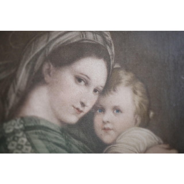 Late 19th C. Antique Silk Print of Madonna Della Seggiola by Raphael in Gold Gilded Wood Frame For Sale - Image 6 of 16