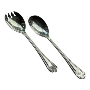 1980s Silver Pair Salad Servers, Salad Spoon & Salad Fork, La Regence