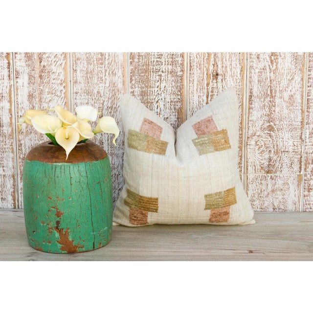 Linen Vintage Akham Natural Embroidered Organic Silk Pillow For Sale - Image 8 of 9