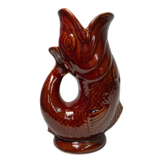 Vintage Brown Fish Glug / Gurgling Jug by Dartmouth Pottery in Devon, England For Sale