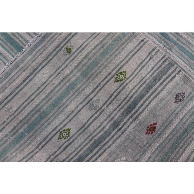 Mid 20th Century Vintage Hand-Woven Turkish Kilim Gallery Rug in Wool With All-Over Stripe Design For Sale - Image 5 of 8