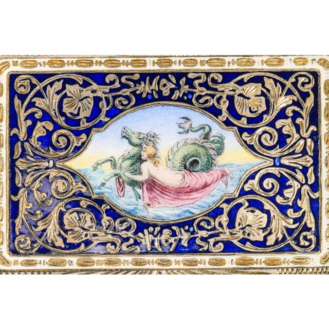 Amazing European 19th Century Antique Continental 800 Silver Gold Gilt Enamel Snuff Box Nereid Riding Hippocamp Neoclassical Art Tobacciana For Sale - Image 4 of 16