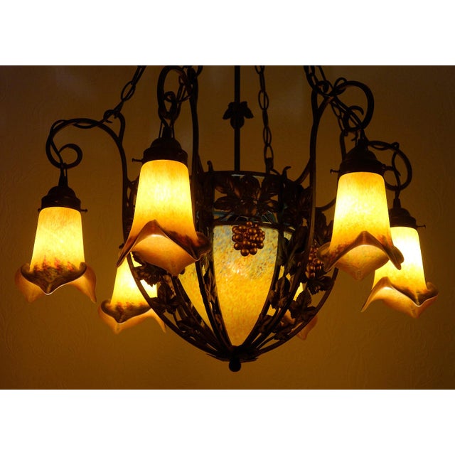 French Wrought Iron Glass Chandelier, 1990s For Sale - Image 10 of 15