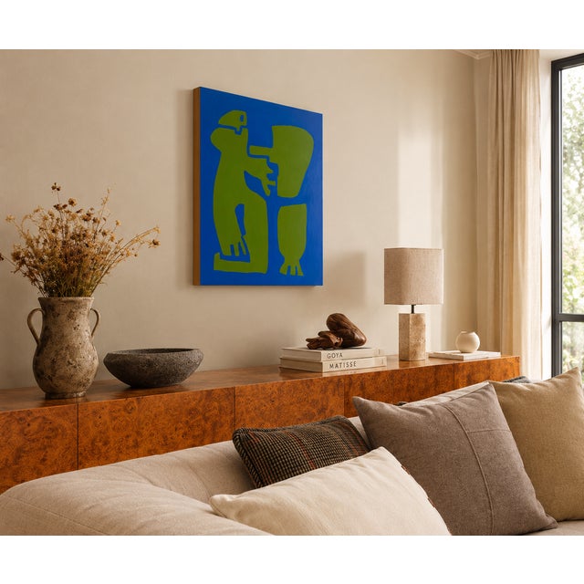 This artwork depicts a male figure reduced to its essence, constructed from geometric and deliberately fragmented forms....