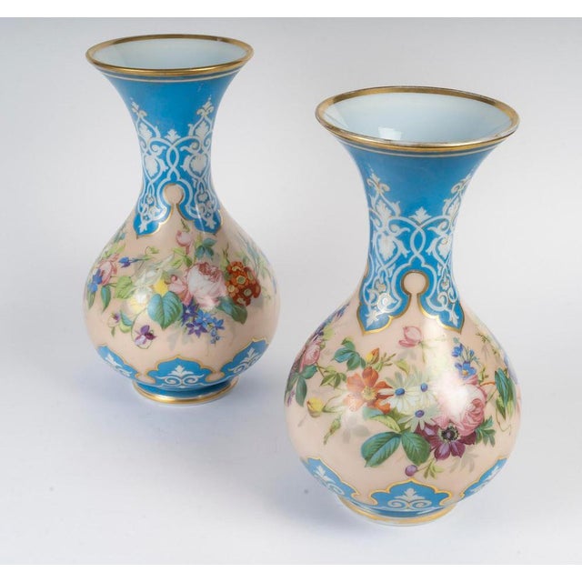 Napoleon III Opaline Vases, 19th Century, Set of 2 For Sale - Image 4 of 11