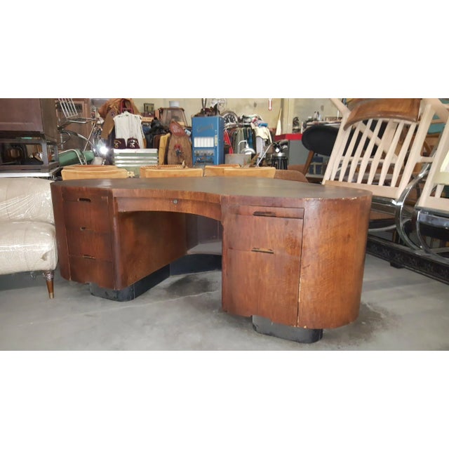 Mid-Century Modern 1940s Vintage Mahogany Art Deco Executive Desk Attributed to Fletcher For Sale - Image 3 of 11