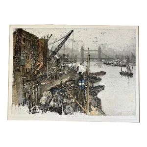 1924 Color Etching "London Tower Bridge" by Luigi Kasimir