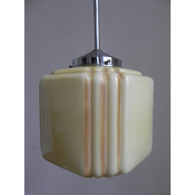 Art Deco Hanging Lamp with Cube Shaped Beige Globe, 1930s For Sale - Image 9 of 11