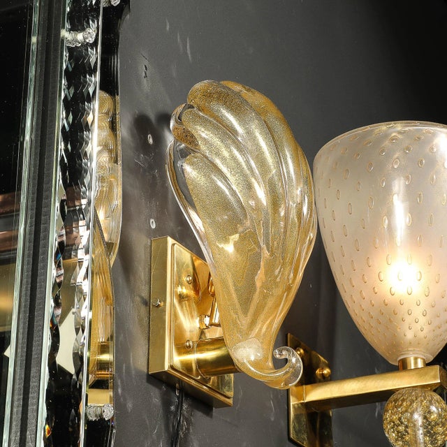 Gold Modernist Hand-Blown Murano Glass Shell Form Sconces W/ 24 Karat Gold Flecks For Sale - Image 8 of 12
