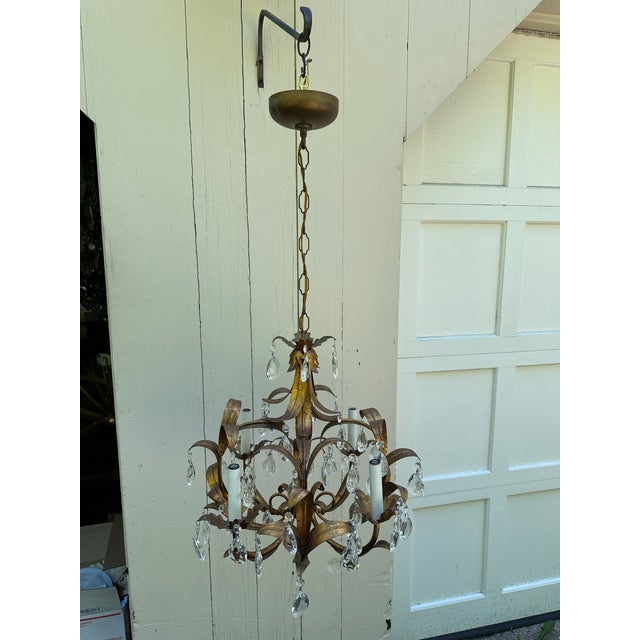 Vintage Four Arm Gold Gilt Italian Chandelier For Sale - Image 9 of 9