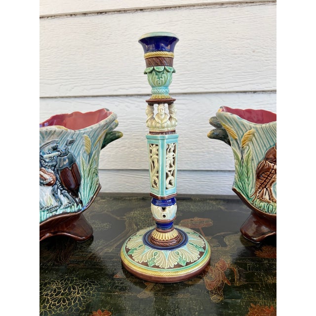 Antique English Wedgwood Majolica Candlestick Candle Holder Cinque Cento C1876 For Sale In Dallas - Image 6 of 18