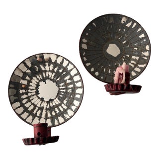 Vintage Spider Web Mirrored Wall Candle Sconces- A Pair For Sale