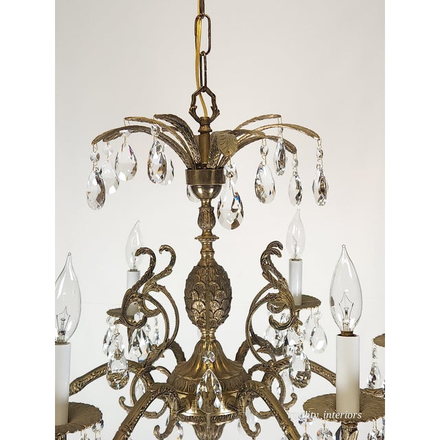 Brass Antique 6 Light Svelte Sparkling Splendid Brass Cut Lead Crystal Chandelier ~ ~ Rewired ~ Restored ~ Rejuvenated ~ Ready to Hang ~ For Sale - Image 8 of 12