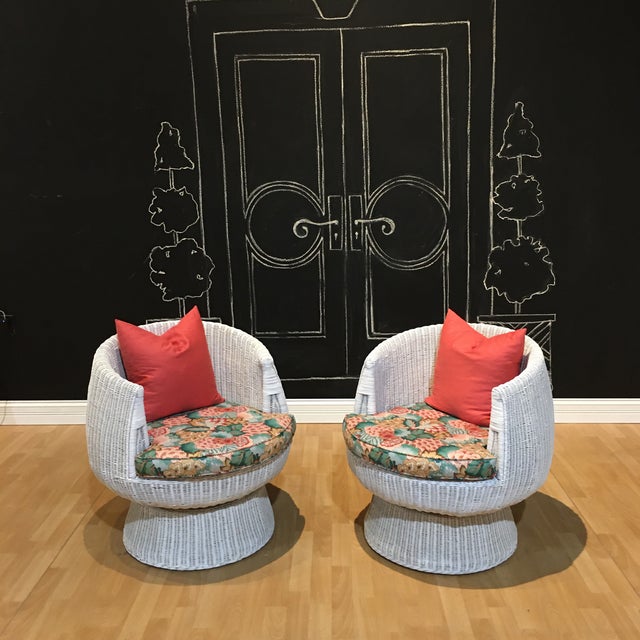 Wood 1960s Rattan Swivel Tulip Chairs - A Pair For Sale - Image 7 of 7