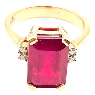 Bochic "Orient" Vintage African Ruby & Diamond Ring Set 18K Yellow Gold & SIlver For Sale