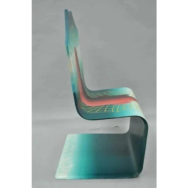 Traditional Alan Siegel 1985 Vintage Bent Wood Hand Painted Fish & Net Chair Artist Signed For Sale - Image 3 of 10