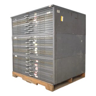 Mid 20th Century Reclaimed Thirty Drawers Steel Flat File Map Cabinet For Sale