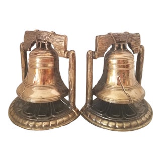 Vintage Brass Liberty Bell Bookends- a Pair For Sale