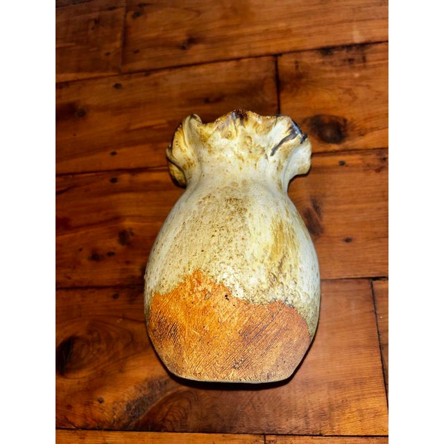 Vintage Studio Pottery Vase With Ruffled Rim & Speckled Glaze For Sale - Image 4 of 5