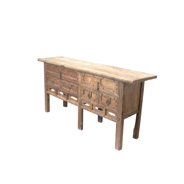Chinese Antique Chinese Natural Wood Sideboard With Iron Hardware For Sale - Image 3 of 12