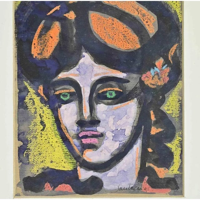 Contemporary Antonio Santacroce, Portrait, Watercolor, 1980s For Sale - Image 3 of 5