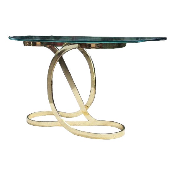 Mid-Century Brass Ribbon Curved Console Table by Milo Baughman Dia, 1970s For Sale