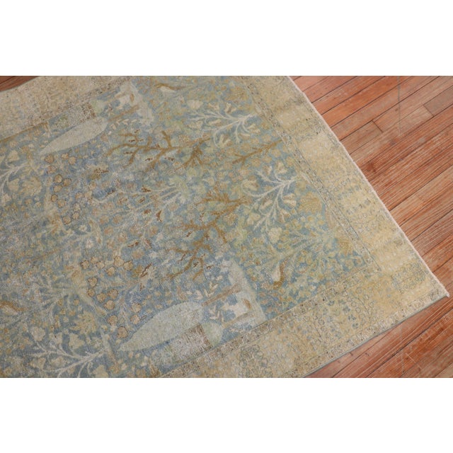 Folk Art 19th Century Light Blue Pictorial Traditional Persian Tabriz Rug - 4'6" x 6'3" For Sale - Image 3 of 6