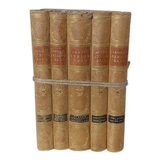 Antique 1900s Decorative Leather-Bound Books Set of 5 Swedish Marbled Boards For Sale