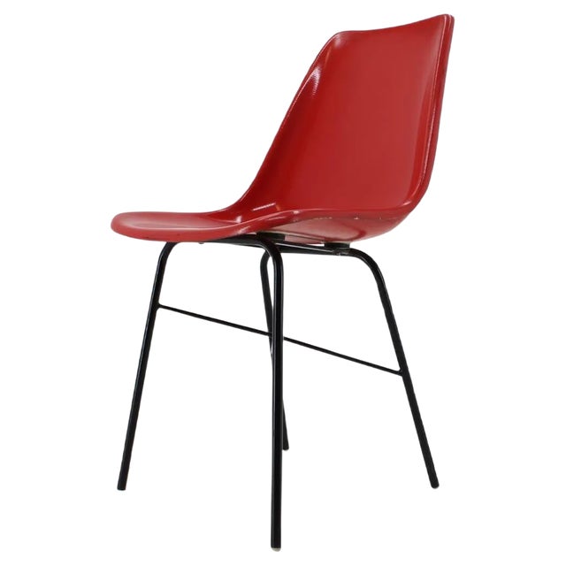 Red Fiberglass Dining or Desk Chair, Czechoslovakia, 1960s For Sale