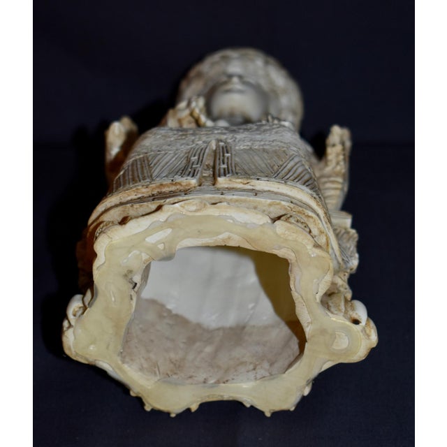 Ivory Vintage Chinese Empress Carved Cast Resin With Faux Ivory Finish Figurine Statue For Sale - Image 8 of 16