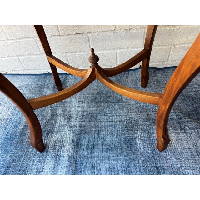 Brown Antique Carved Walnut Accent Table / Side End Table. Featuring Wavy, Marquetry Inlaid Top and Cabroile Legs For Sale - Image 8 of 9