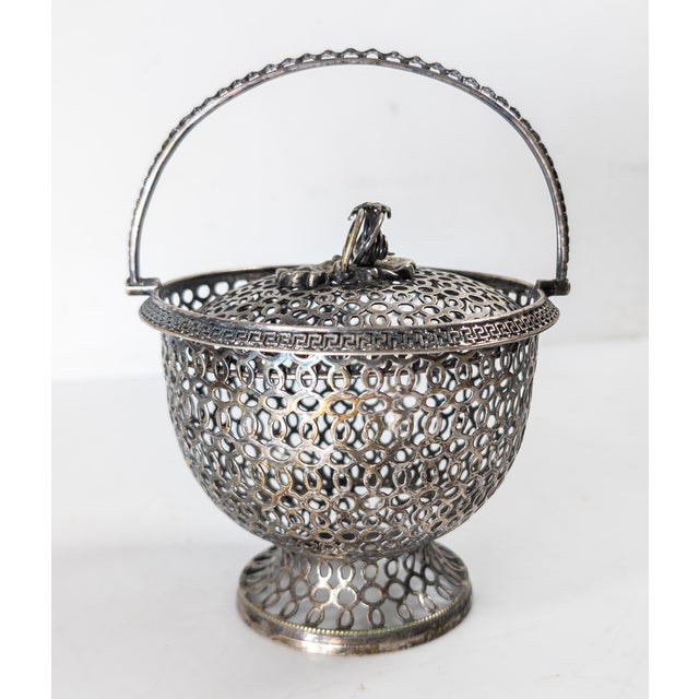 Modern 20th Century Silverplate Reticulated Openwork Decorative Basket or Candy Dish For Sale - Image 3 of 13