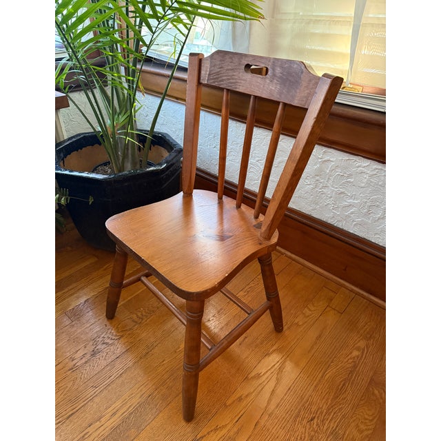 Brown Vintage Arts and Crafts Style Wooden Spindle Back Side Chair For Sale - Image 8 of 12