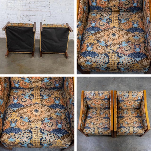 Mid-20th Century Mid Century Modern Pair Chairs With Oak Frames and Floral Fabric For Sale - Image 15 of 18