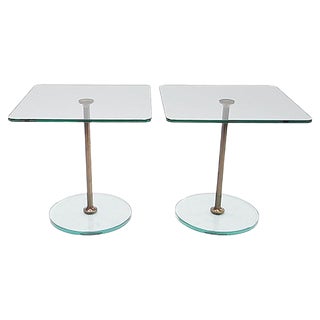 Glass & Brass Side Tables, 1960s, Set of 2 For Sale