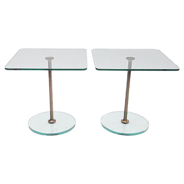 Glass & Brass Side Tables, 1960s, Set of 2 For Sale
