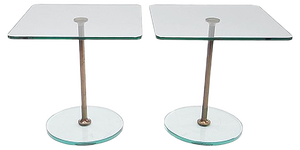 Glass & Brass Side Tables, 1960s, Set of 2