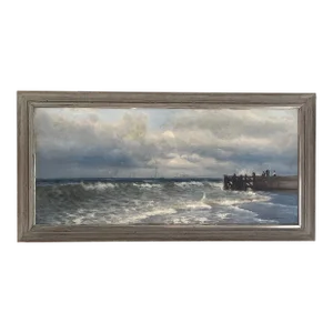 People on a Pier Maritime Painting by K E Felix (Kanute Edwin Felix)