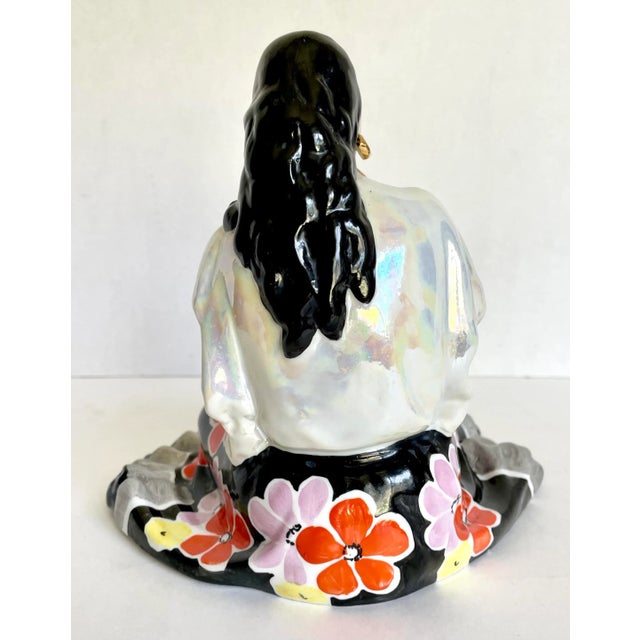 Antique White 1960's Porcelain Figure of Woman in Floral Dress For Sale - Image 8 of 12